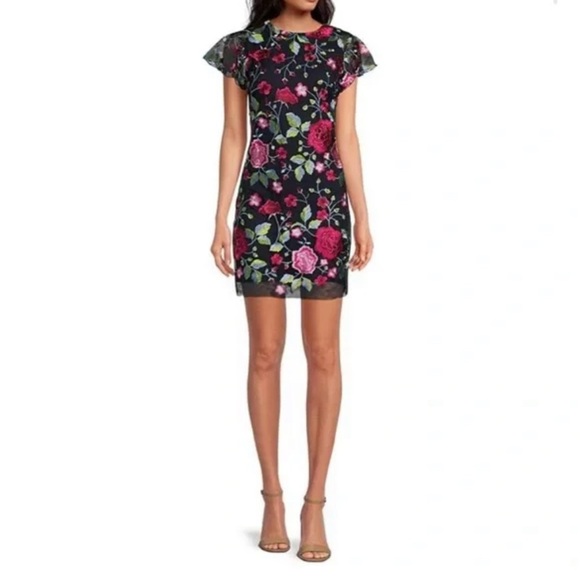 Sam Edelman Peony Embroidery Cap Sleeve Mini Dress Floral Navy Liner size 2 NWT - Picture 12 of 12